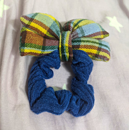 Blue fabric scrunchie hair tie - fabric,