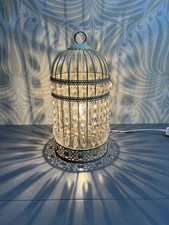 Birdcage Table Lamp Lantern Metal & Shabby Chic Crystals Vintage Design 30cm