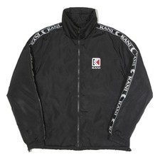 KARL KANI Mens Black & Teal Track Jacket L Polyester Blend Woven Zip Stand-Up