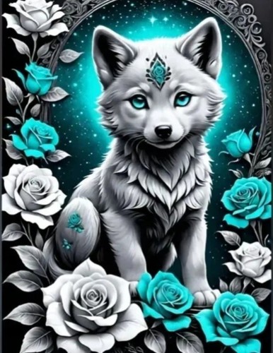 Wolf 11ct stamped - wolf, stitch