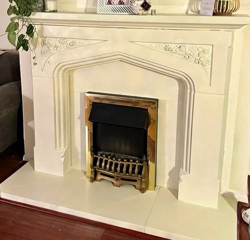 Painted solid stone fireplace - stone,