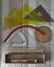 Thornton Trig-angle Set Squares Protractor Flexi-curve Parallel Roller Scale