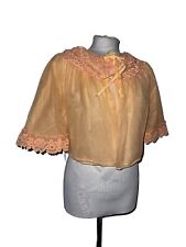 DOROTHY PERKINS BED JACKET 1970'S PEACH NYLON LACE FRILL TRIM BED JACKET SIZE M