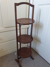 Vintage Wooden Three Tier Folding Cake Stand Plant Stand What Not Display