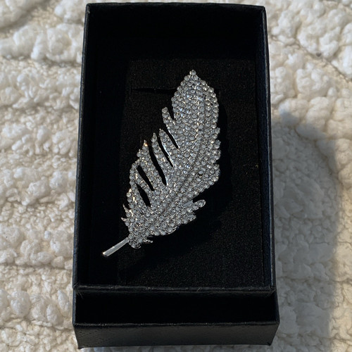 Silver tone feather - silver, brooch