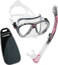 Mask and Snorkel Set, Cressi Big Eyes Evolution and Alpha Ultra Dry Pink/Clear