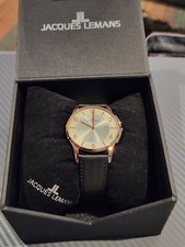 Boxed Mens JACQUES LEMANS Rose Gold Tone Thinline Watch - 1-1777P. New?/Strap.