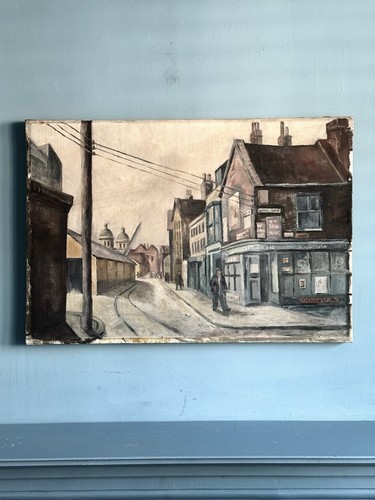 Vintage oil painting street - oil,