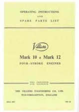 Villiers Four Stroke Engine Mark 10 Mark 12 Operators Manual with Parts List 