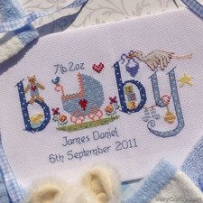 Baby boy birth sampler - sampler, counted