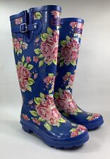 KANGOL Floral Print Pattern Blue Multi Knee Length Wellington Boots UK 3 EU 36