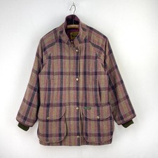 Hucklecote Tweed Coat Womens 12 Plum Purple Check Country Shooting Field Jacket