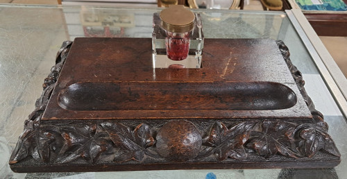 Vintage carved oak desk - oak,