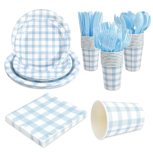 168pcs gingham party supplies - 168pcs,