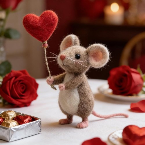Miniature felt mouse figurine - mouse,
