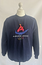VINTAGE AOHNA Athens Olympic 2004 Navy Sweatshirt Size L Made in Greece Chest 44