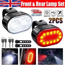 2X Mountain Bike Lights USB Rechargeable Bicycle LED Torch Front Rear + Lamp Set