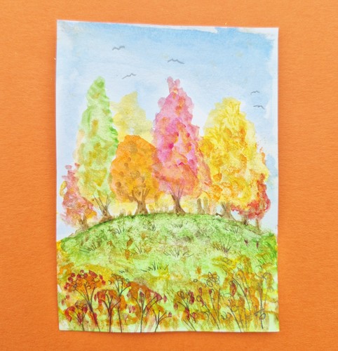 Original aceo autumn trees - original,