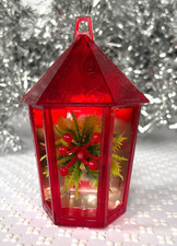 Vintage Jewelbrite Red Lantern Diorama Christmas Bauble Retro 1960s USA Plastic