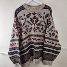 St Michael Vintage Alpaca Blend Chunky Knit Jumper Fair Isle Style Grandad XL