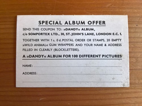 Dandy gum trade card insert