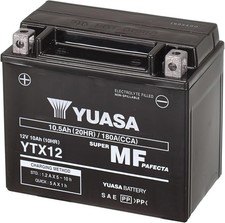 Yuasa YTX12 12V 180 CCA Maintece Free VRLA AGM Motorbike Battery, Black