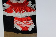 adult baby  crossdresser red satin xmas  dress and frilly pants custom made
