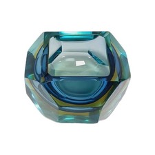 Mid-Century Murano Sommerso Faceted Crystal Bowl - Green, Blue, Yellow (11)