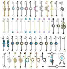 Industrial Scaffold Bar Ear Piercing Straight Barbell Gold Plated Steel Gem Opal