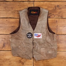 Vintage Joeta's Leather Leather Gilet 56 Biker Vest Patched Beige Snap