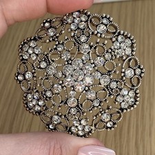 M&S Large Brooch Silver Metal Rhinestones 2.5" Occasion Marks and Spencer’s