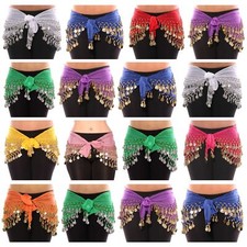 3ROWS BELLY DANCE WRAP BELT DANCER SKIRT COSTUME COINS ALL COLOURS HIP SCARF Bly