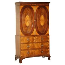 GEORGE III CIRCA 1760 GEORGIAN SHERATON WALNUT & MAHOGANY LINEN PRESS WARDROBE