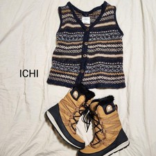 ICHI jacquard V-neck knit vest