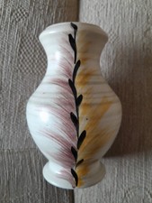 Small Vintage Ceramic Vase Brown Yellow Feather Patterned Made In England