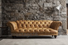 Bespoke Judge Oskar Deep Seat Button Back Tan Leather Sofa Chesterfield