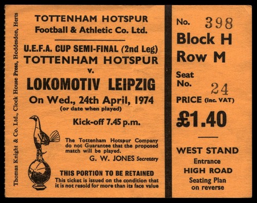 Ticket 1974 tottenham hotspur - tottenham,