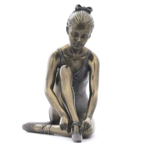 Ballerina tying shoe bronze - ballerina,