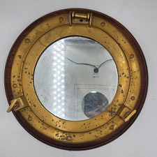 Antique Brass 9" Porthole Mirror - Nautical Wall Hanging Home Decor – Vintage