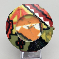 Domi Paris Watch Women 60mm Yellow Orange Black Red Leather Band New Battery