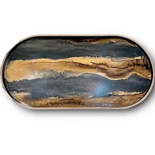 Tray Large Ethnicraft Brown Hand painted Wood & Glass 71x36x3cm NEW £119 RRP