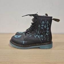 Dr Martens 1460 Y Skelly Halloween Day Death Skull Black Leather Boots Uk 4 #2