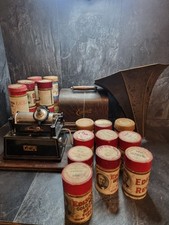 Edison gem phonograph With Original Horn + Records For Parts Or Repair 