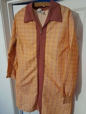 Ladies Vintage Overall Dinkum WX Long Sleeved Nylon Poly Pinny Orange/Brown VGC