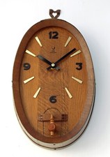 Vintage 30cm Jaz Wall Clock - Retro French Mid Century Wooden Keg Barrel Gift