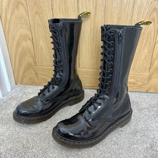 Dr Martens 9733 Black Patent Leather Double Zip 14 Eyelet Boots Size Uk 5 EU 38