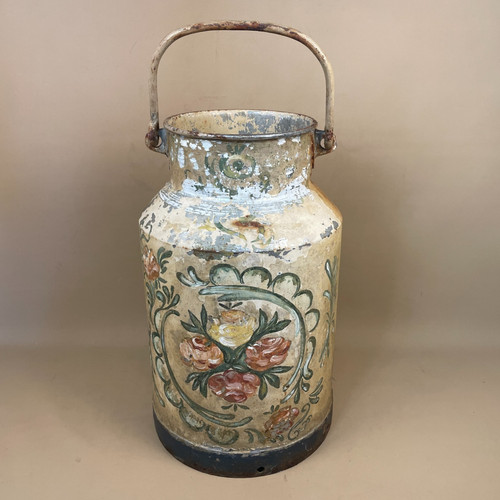 Antique metal milk churn - metal, hand