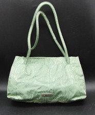 Authentic Etro Milano Pale Green Embossed Paisley Silk Blend Handbag L31cm