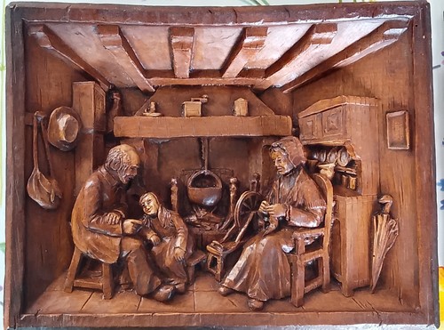 Antique plaster relief cottage - plaster,