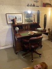 Antique Walnut Bureau Writing Desk Locks Hidden Drawers Study Office 19th Centur